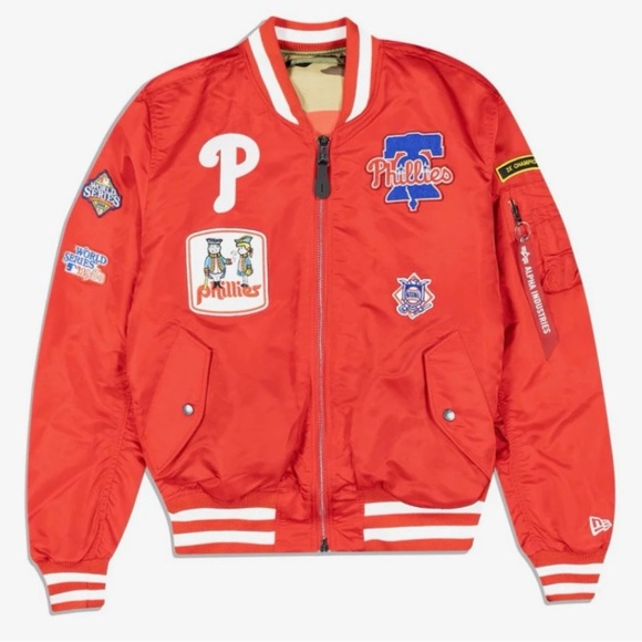 Alpha Industries X Philadelphia Phillies MA-1 Bomber Jacket Red Deadstock NWT - Picture 2 of 7